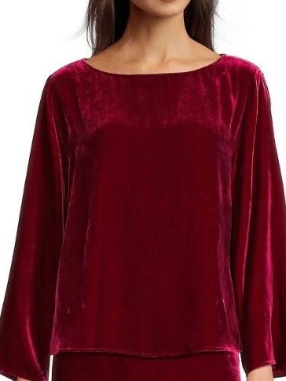 Eileen Fisher NWT Ruby Red Velvet Top – Viscose Silk Blend – Size M
